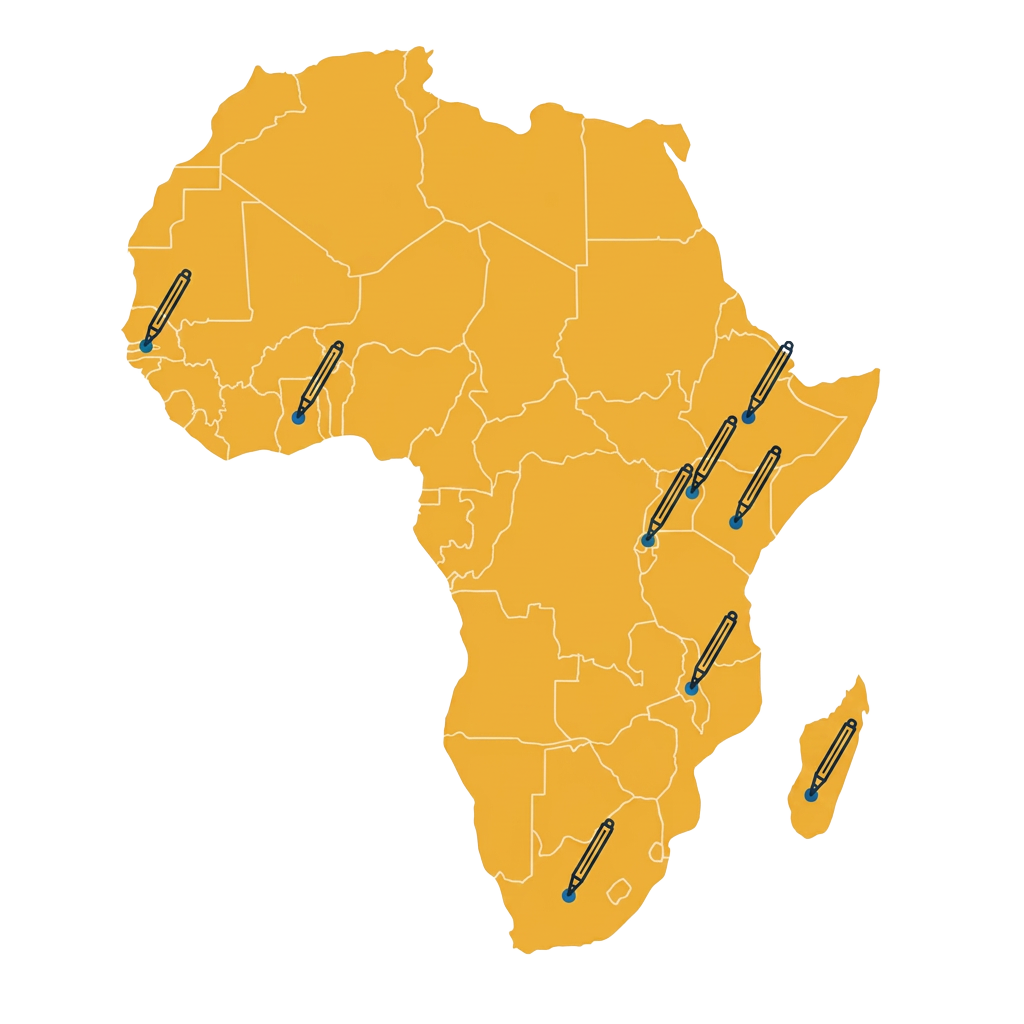 Map of Africa showing the countries where Correctbook runs projects